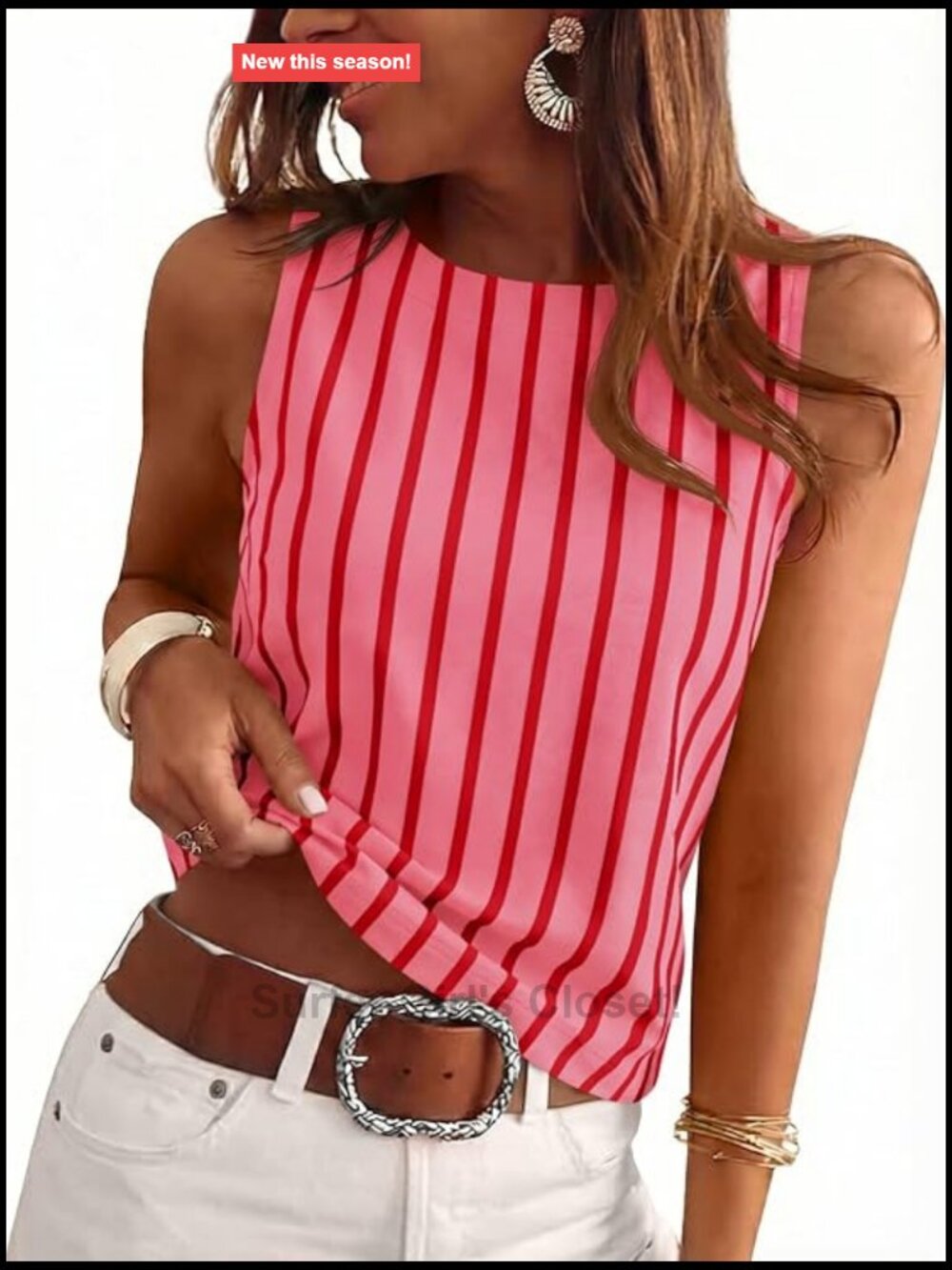 Striped Bow Tie Back Tank Top Sleeveless Crewneck Loose Fit Summer Top
